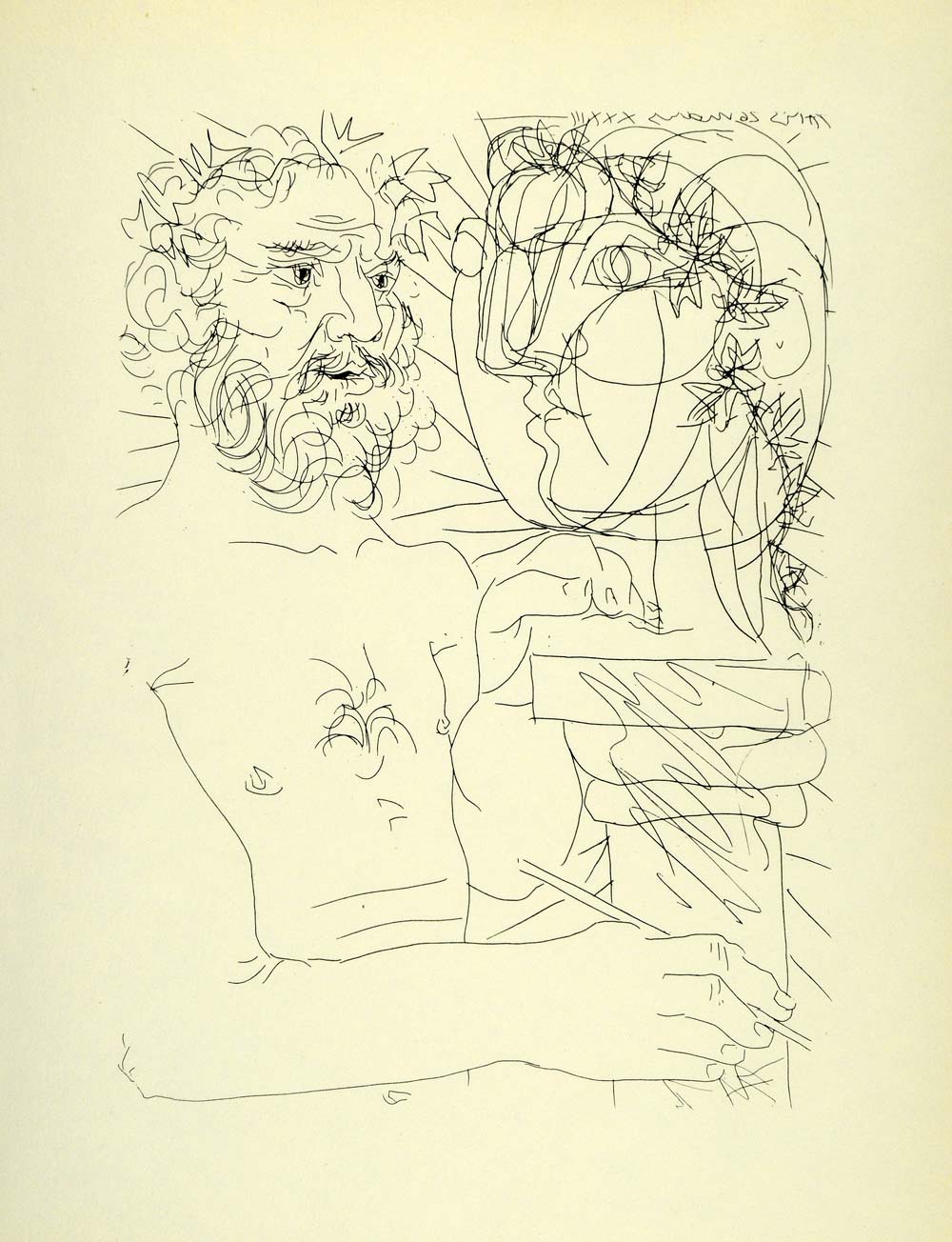 1956 Print Pablo Picasso Sculptor Examining Sculptured Head Abstract Art Vollard