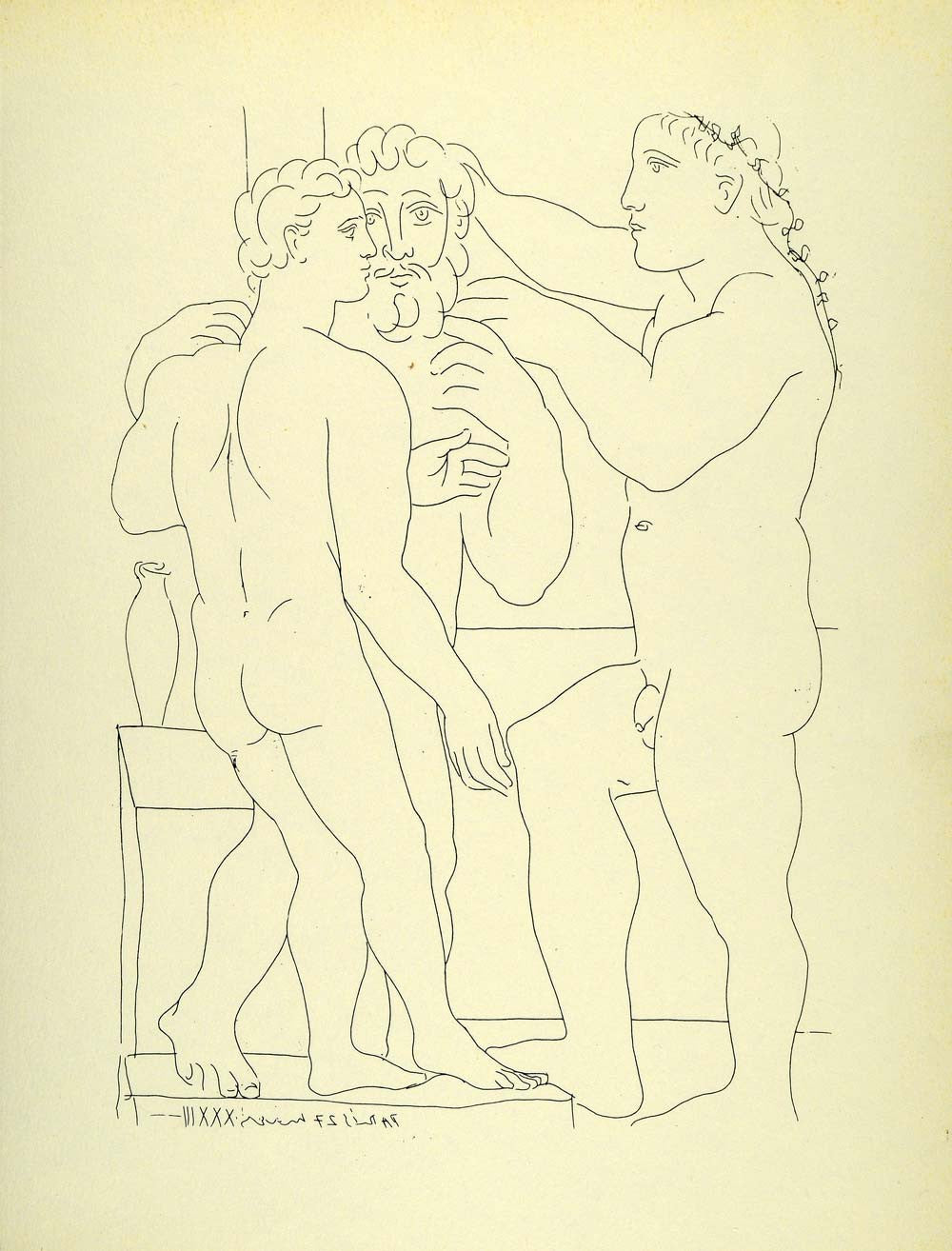 1956 Print Pablo Picasso Three Nude Men Standing Etching Suite Vollard Modern - Period Paper
