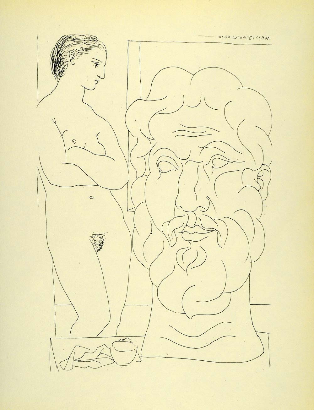 1956 Print Pablo Picasso Nude Female Model Sculptured Head Abstract Modern Art