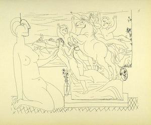 1956 Print Pablo Picasso Nude Figures Horse Sculpture Equestrian Abstract Art
