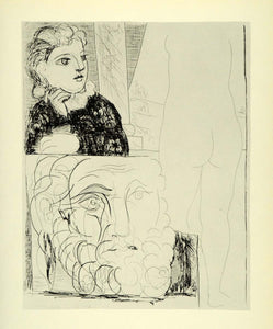 1956 Print Pablo Picasso Young Girl Nude Figure Male Head Suite Vollard Abstract - Period Paper
