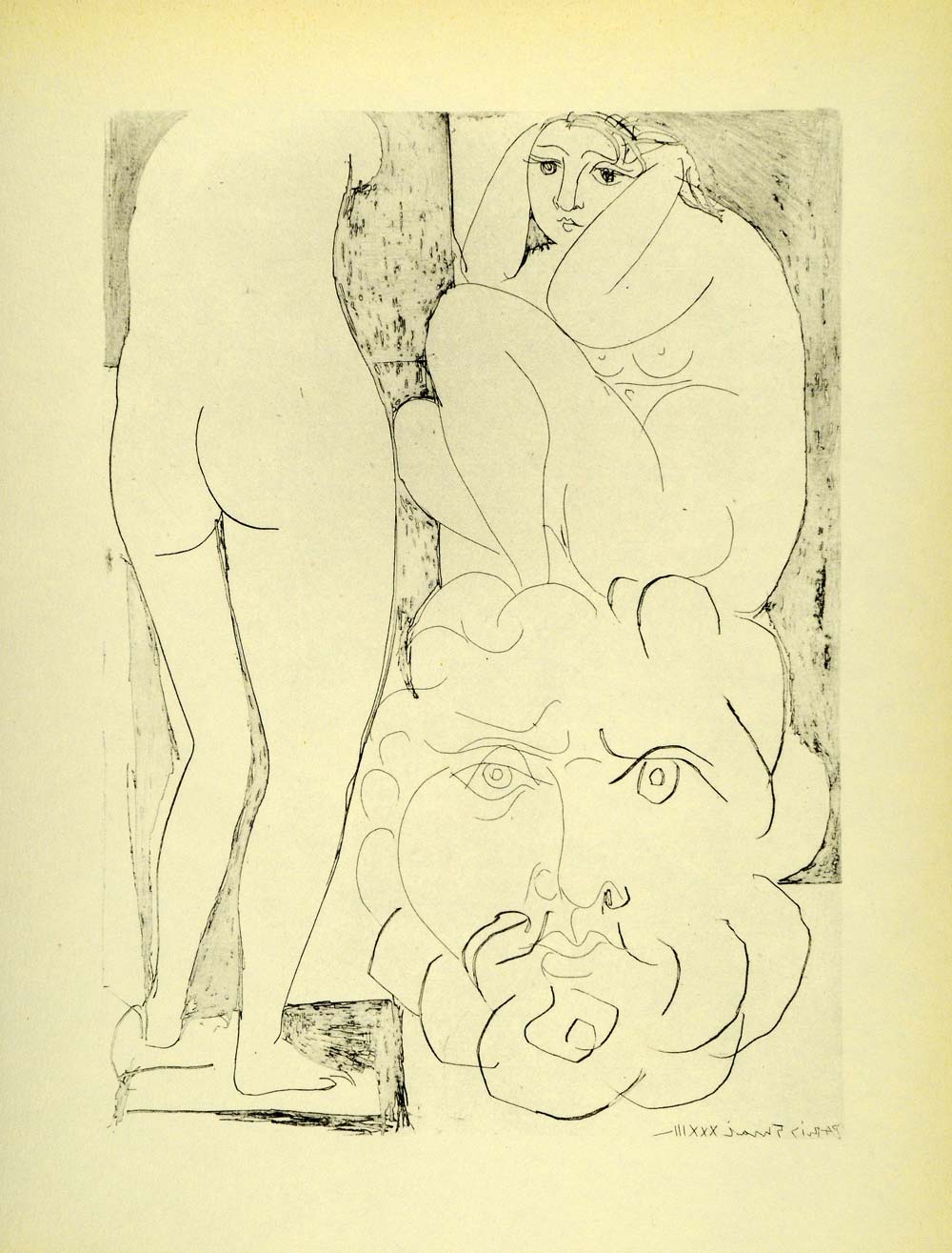 1956 Print Pablo Picasso Crouching Model Nude Female Sculptured Head Modern Art