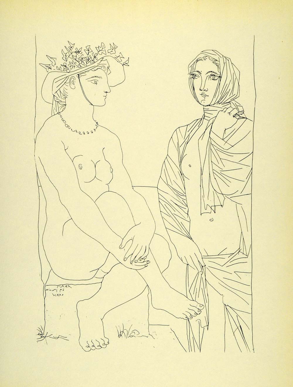1956 Print Pablo Picasso Two Women Nude Drapery Etching Modern Art Suite Vollard