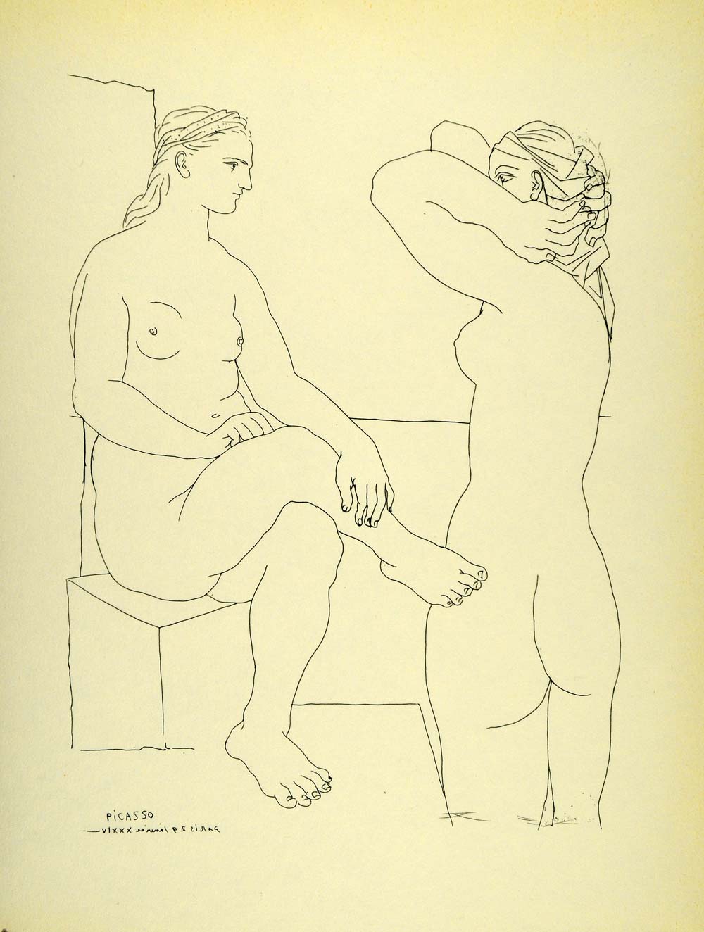 1956 Print Pablo Picasso Two Nudes Female Figures Abstract Etching Modern Art