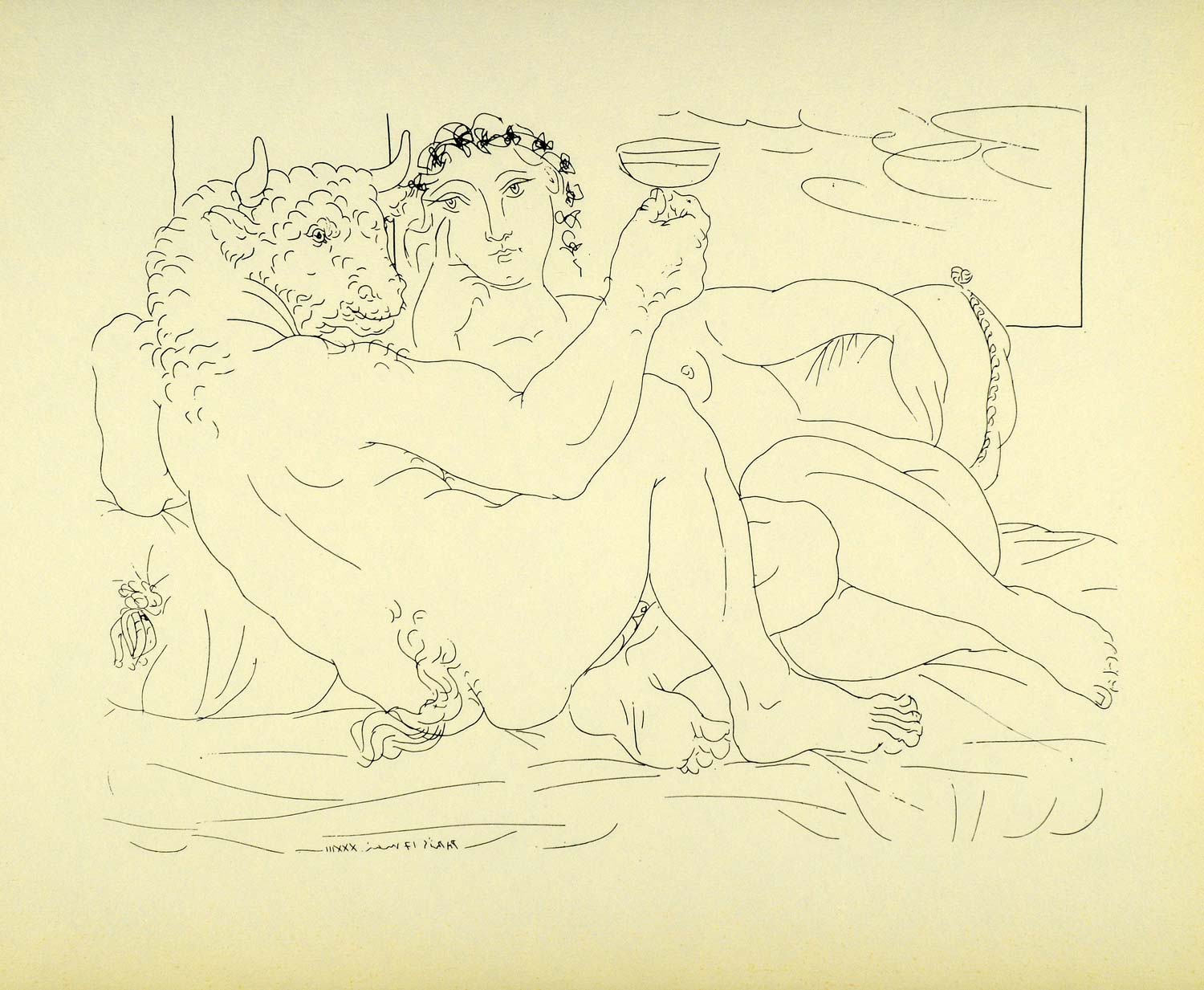 1956 Print Pablo Picasso Drinking Minotaur Reclining Nude Woman Art Mythological