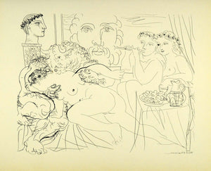 1956 Print Pablo Picasso Minotaur Nude Girl Flute Player Mythological Modern Art