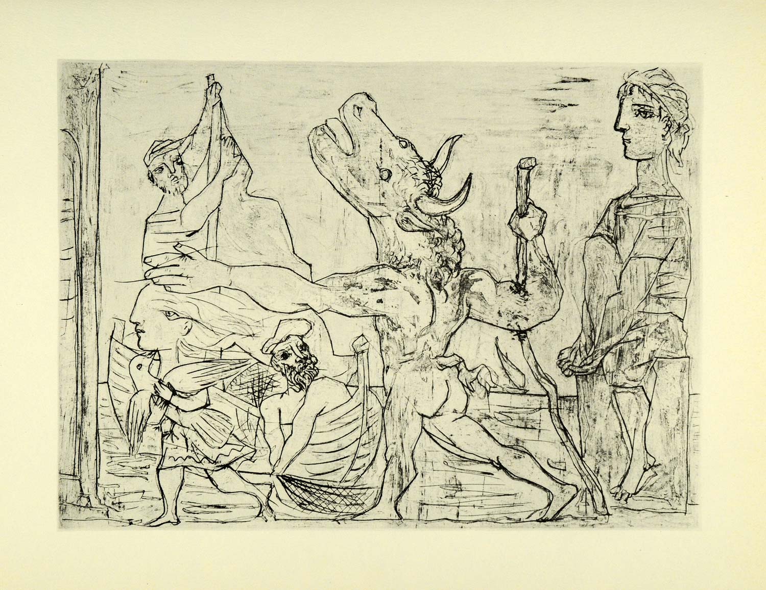 1956 Print Pablo Picasso Blind Minotaur Girl Dove Mythological Art Suite Vollard
