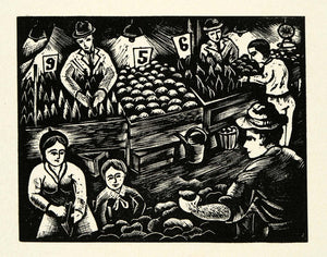 1945 Print Pike Place Market Seattle Food Vendors Robert Cranston Lee Art XAA5