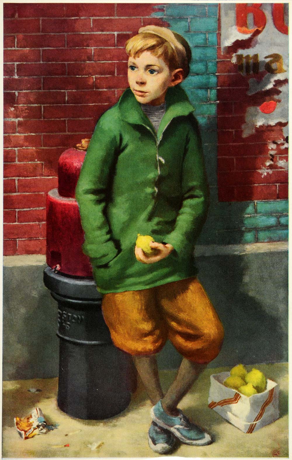 1945 Print Boston Massachusetts Lemon Vendor Boy Lawrence Beall Smith Oil XAA5
