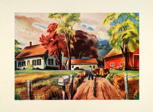 1945 Print RFD Massachusetts Farm House Barn Farmer Rudolf Wetterau Art XAA5