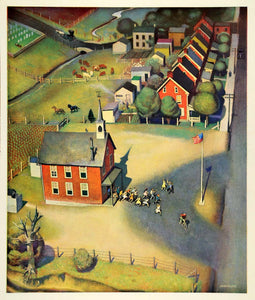 1945 Print End of School Pennsylvania Schoolhouse John Falter Oil Painting XAA5