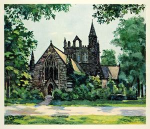 1945 Print Main Line Church Pennsylvania Religion Bernard Lamotte Oil XAA5