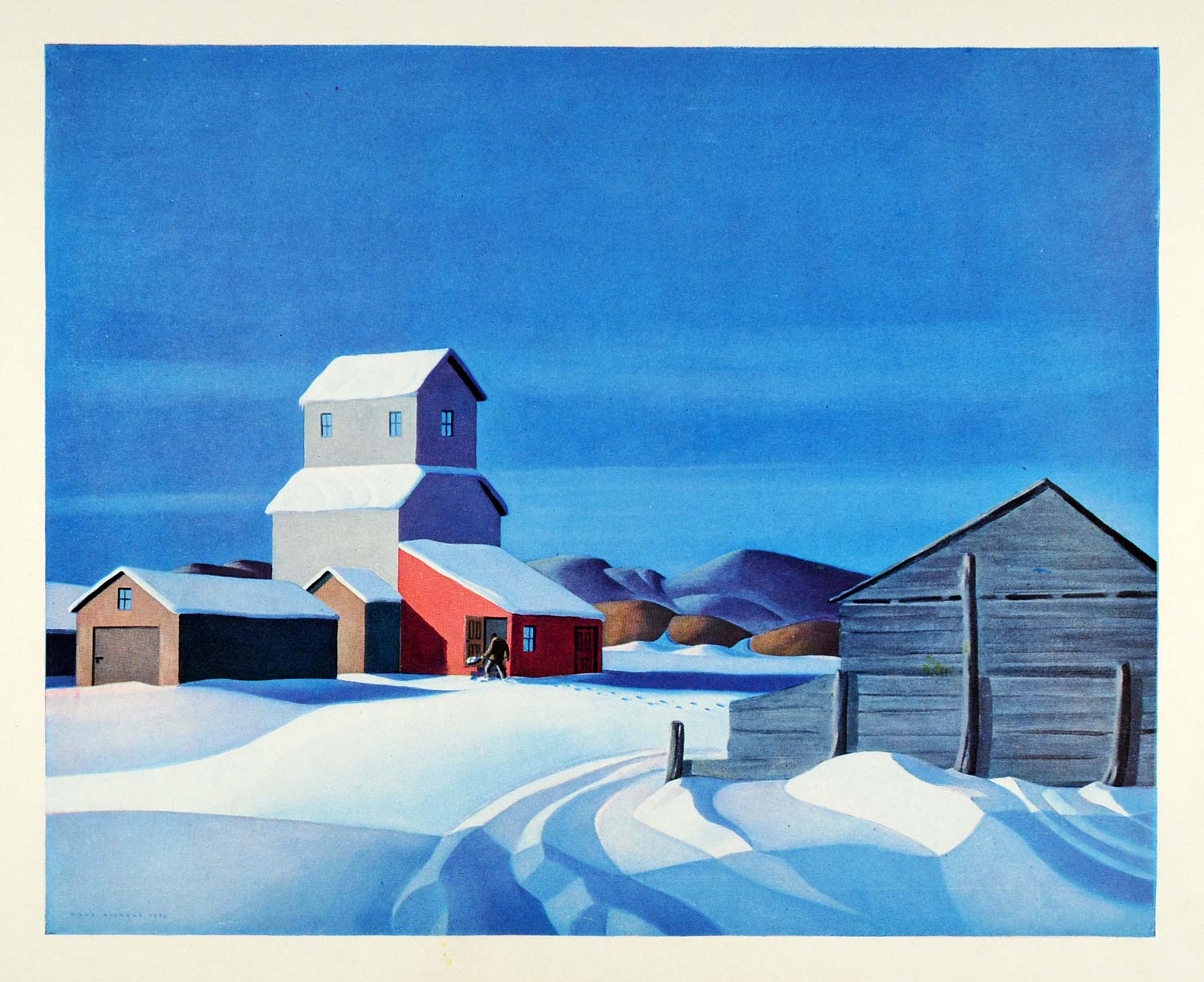 1945 Print Snow Winter Nebraska Farm Dale Nichols Oil Painting Agriculture XAA5