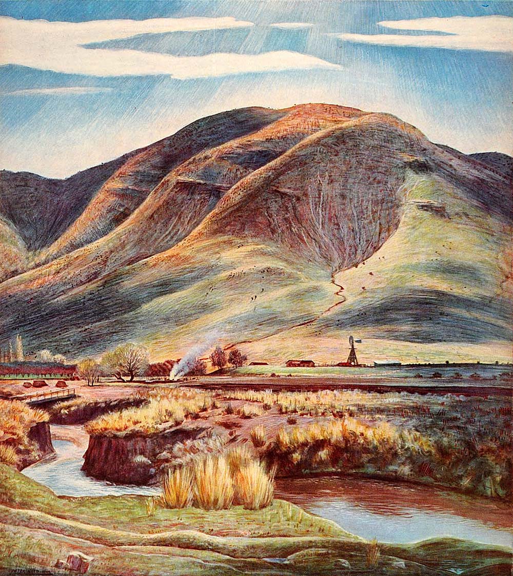 1945 Print Rio Hondo New Mexico Nature Landscape Peter Hurd Tempera Artwork XAA5