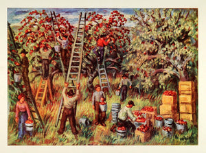1945 Print Apple Pickers Orchard Pomona New York Waldo Peirce Oil Painting XAA5