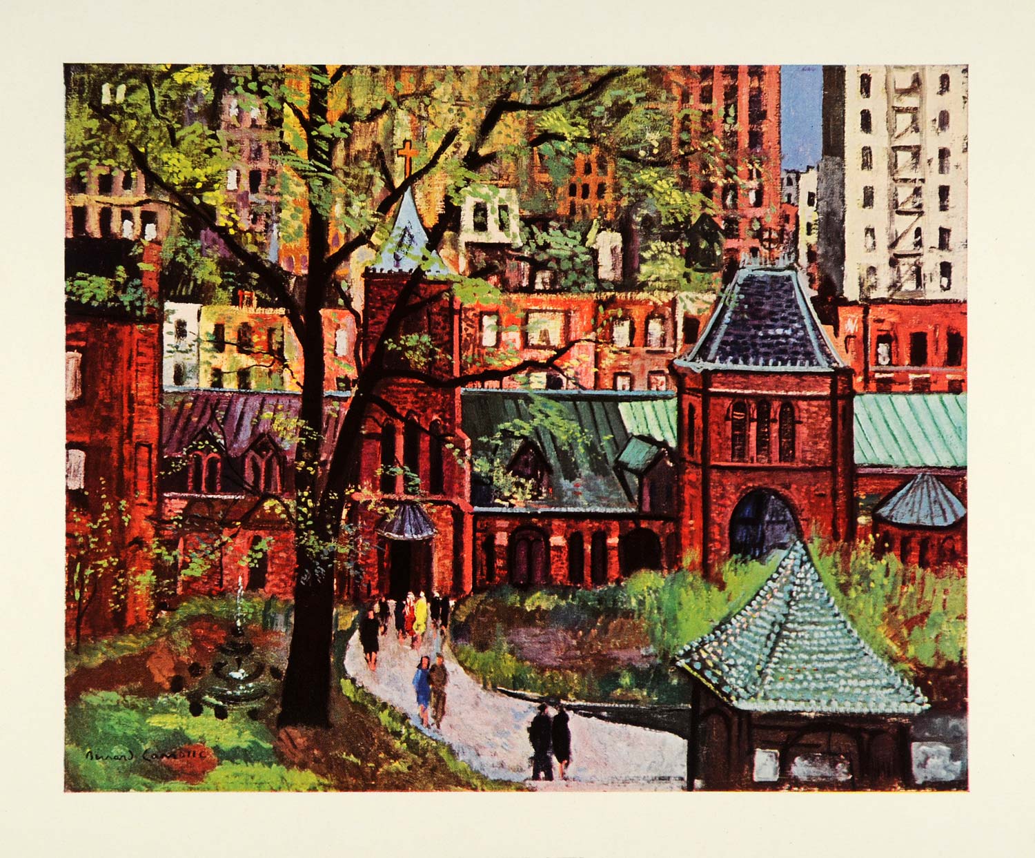 1945 Print Little Church Around the Corner New York City Bernard Lamotte XAA5