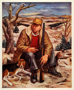 1945 Print Colorado Hunter Rifle Beagles Hunting Dogs Arnold Blanch Art XAA5