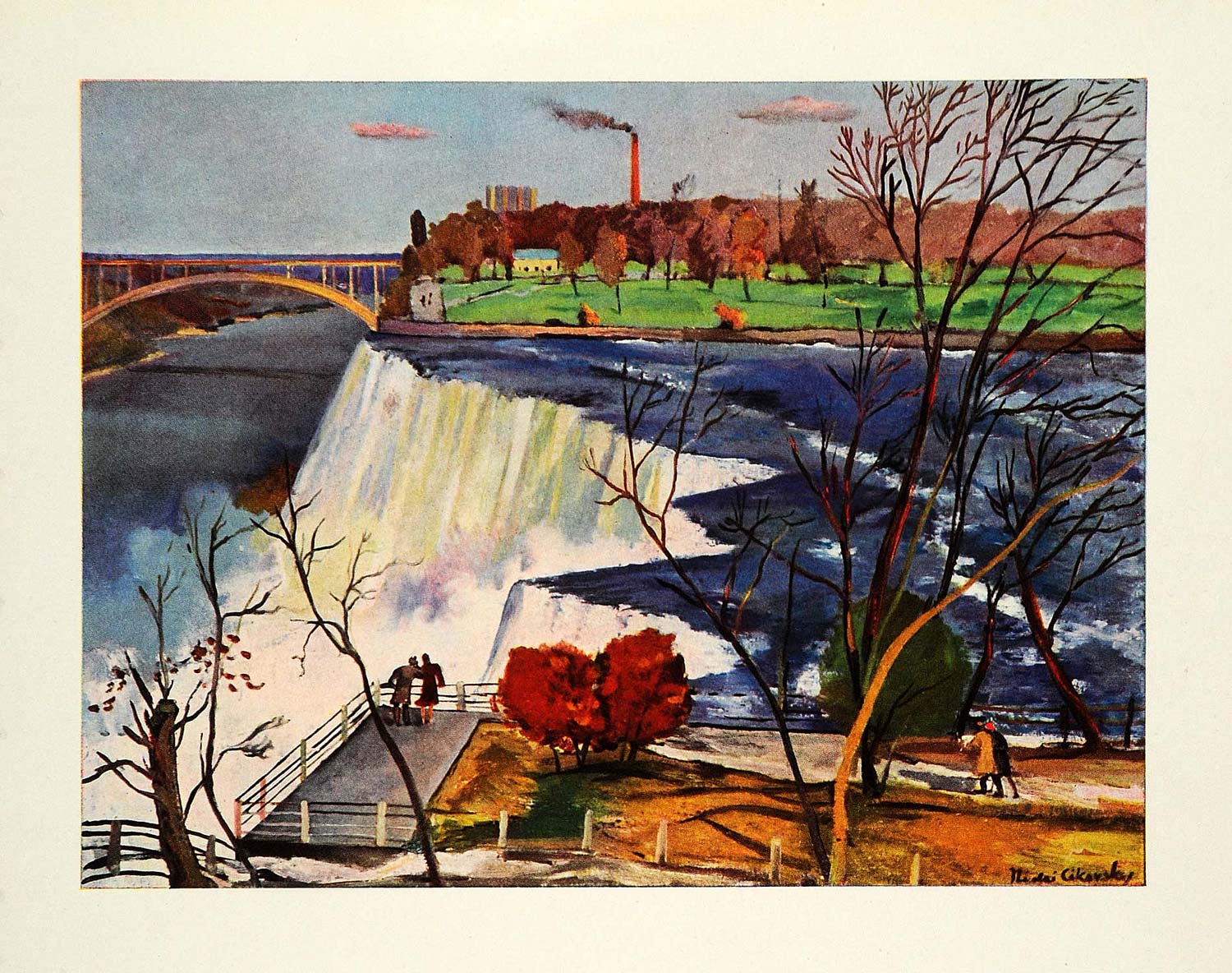 1945 Print Niagara Falls New York Landscape Nicolai Cikovsky Oil Painting XAA5