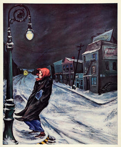 1945 Print Windy Day Pennsylvania Trolley Lamp Post Mervin Jules Oil XAA5