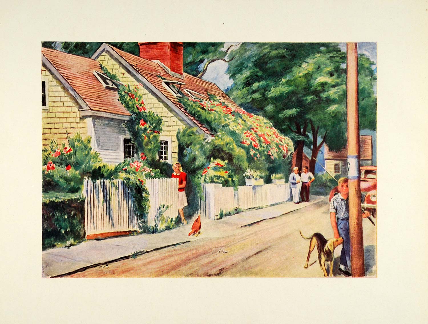 1945 Print Provincetown Massachusetts Rudolf Wetterau Oil Art White Picket XAA5