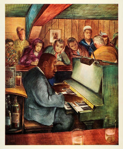 1945 Print Greenwich Village NY James P. Johnson Piano Man WWII Black XAA5