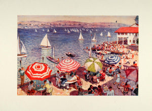 1945 Print Sailboats Sailing California Water Outdoor Cafe Julien Binford XAA5