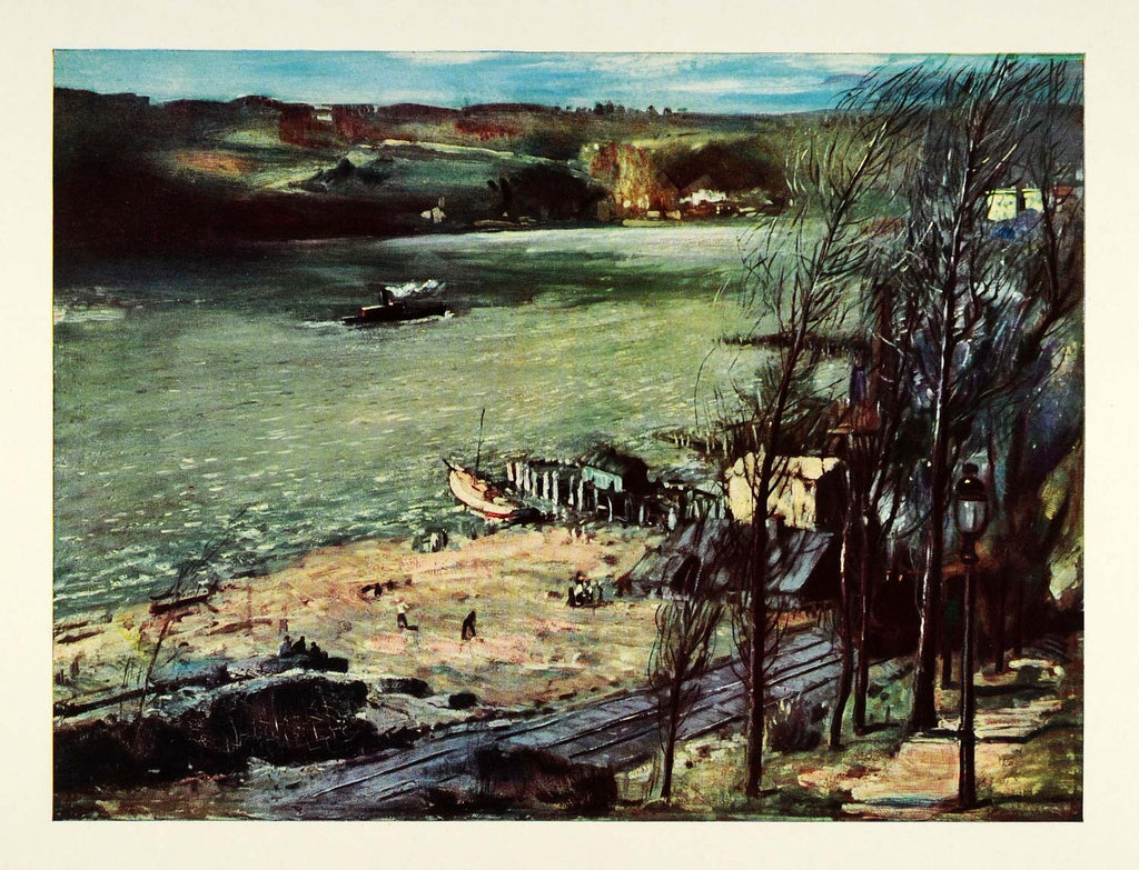1945 Print Up the Hudson River New York Landscape Boats George Bellows Art XAA5 - Period Paper
