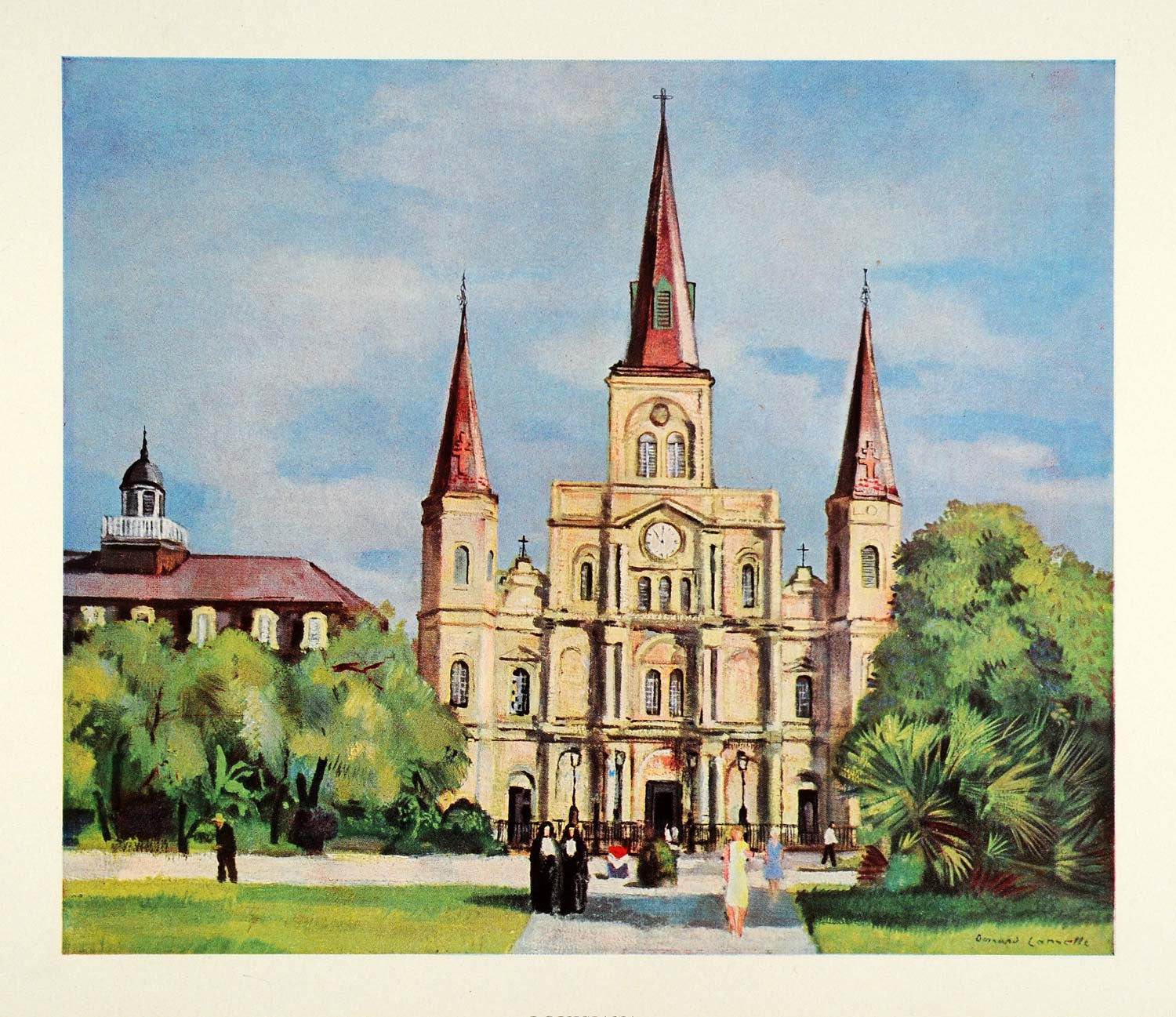 1945 Print Cathedral St Louis Vieux Carre New Orleans Bernard Lamotte Art XAA5