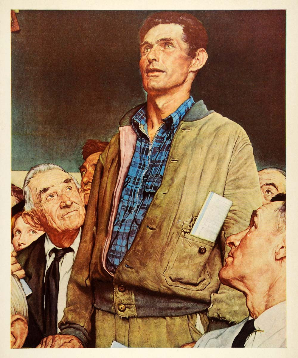 1945 Print Norman Rockwell Vermont Man Freedom of Speech Open Forum Oil XAA5