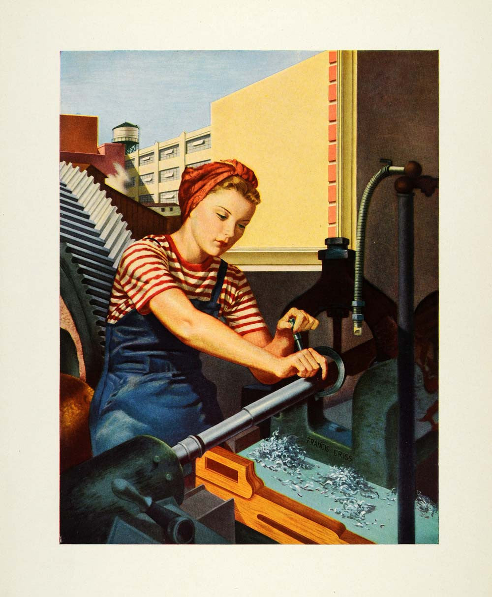 1945 Print Day Shift Rosie Riveter Factory WWII Worker Francis Criss Art XAA5