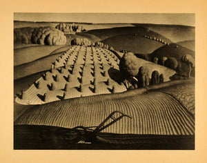 1945 Print Iowa Fall Plowing Agricultural Farming Crops Midwest Grant Wood XAA5 - Period Paper
