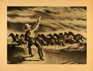1945 Print Texas Horse Roping Cowboy Western Georges Schreiber Equine XAA5