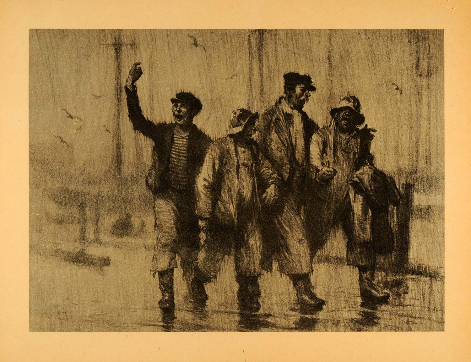 1945 Print Always Fair Weather Massachusetts Fishermen Gordon Grant Art XAA5