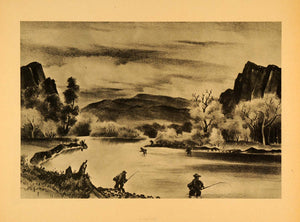 1945 Print Colorado Sport River Fly Fishing Fishermen Adolf Dehn Artwork XAA5