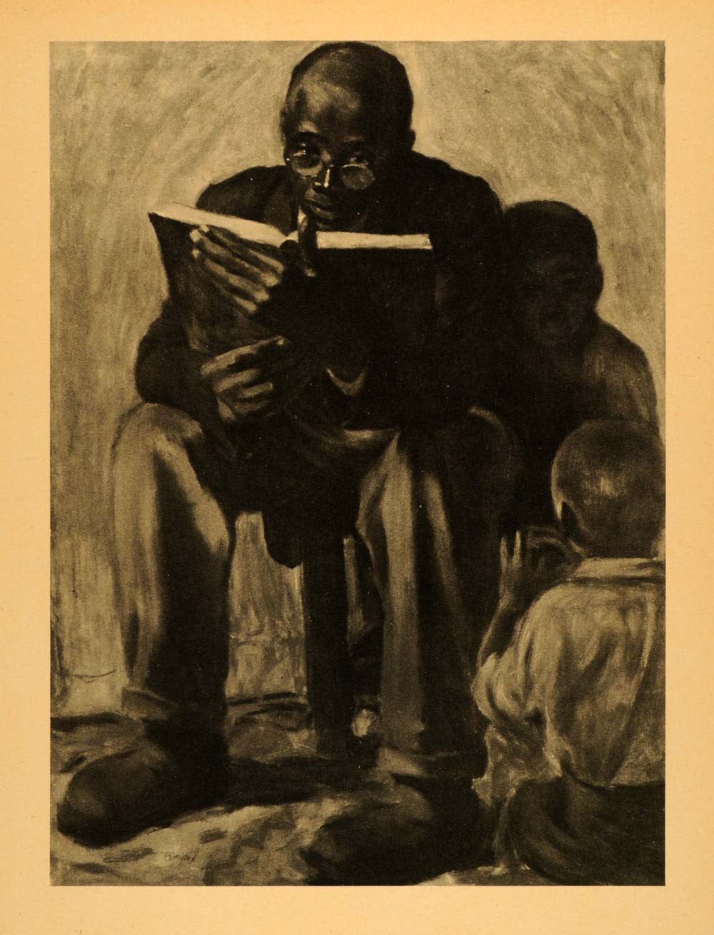 1945 Print Sunday School Teacher Black Americana Children Julian Binford XAA5
