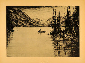 1945 Print Wyoming Summer Rockies Mountain Canoe Landscape Hans Kleiber Art XAA5