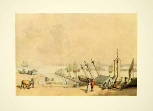 1952 Offset Lithograph Ramsgate Harbour Thomas Rowlandson Port Ship Art XAAA5