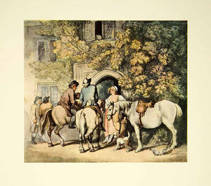 1952 Offset Lithograph Travellers Door Mansion Thomas Rowlandson Horse Art XAAA5