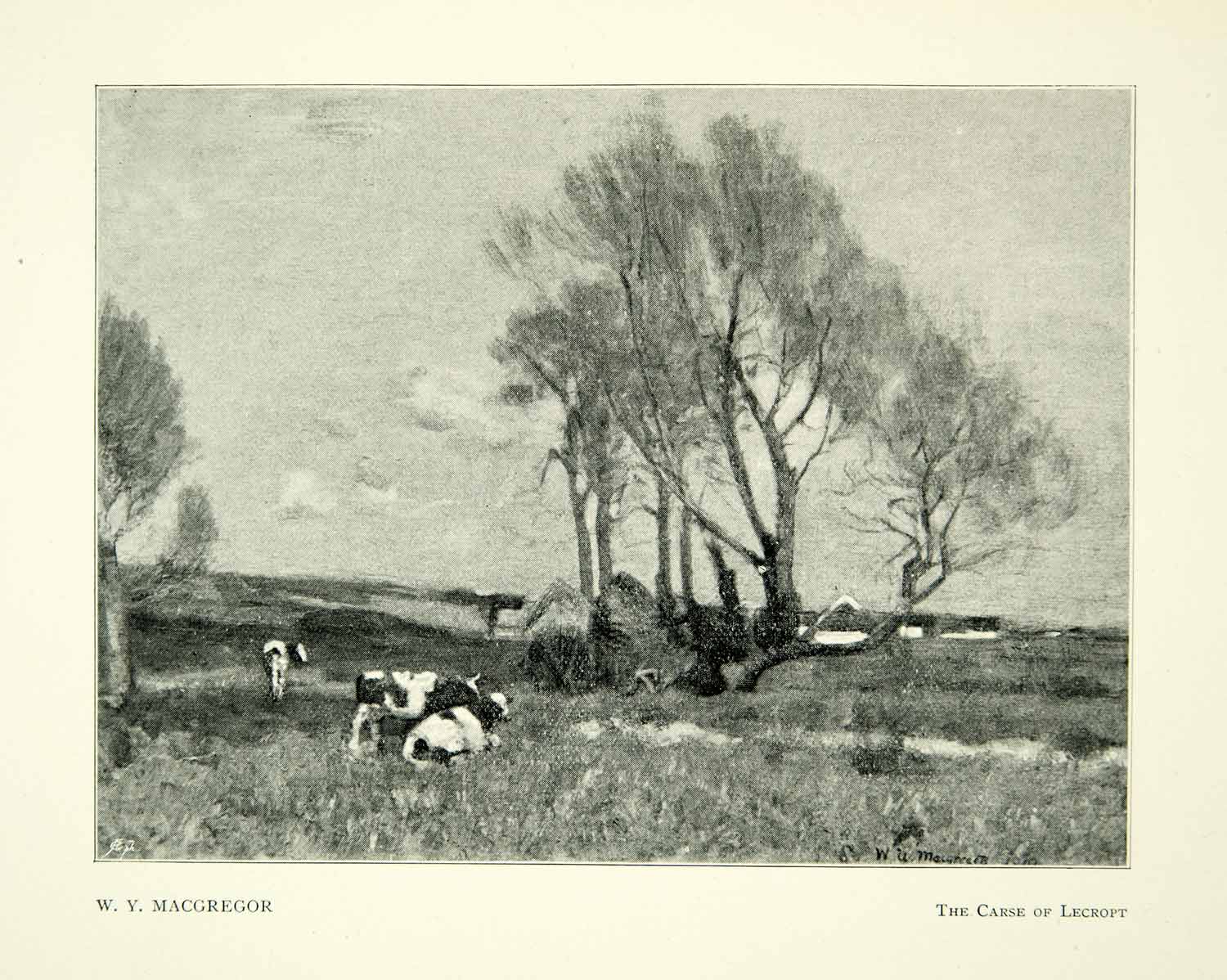 1897 Print W Y MacGregor Carse Lecropt Cow Pasture Landscape Scotland Tree XAAA7