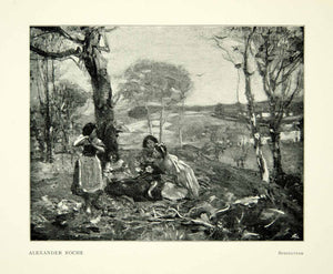 1897 Print Alexander Roche Springtime Scotland Picnic Landscape Forest Art XAAA7