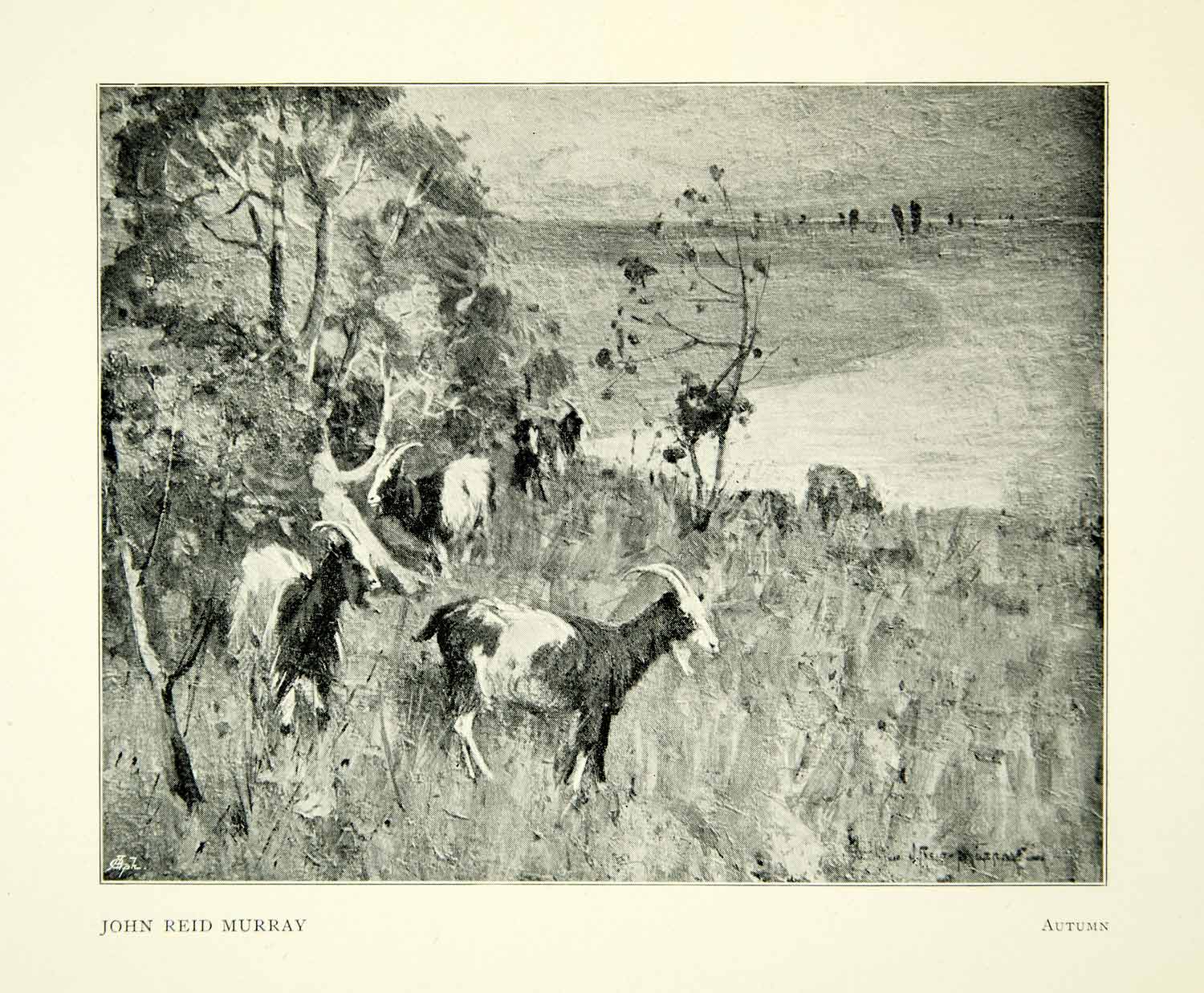 1897 Print John Reid Murray Autumn Goat Landscape Herd Scotland Shore XAAA7