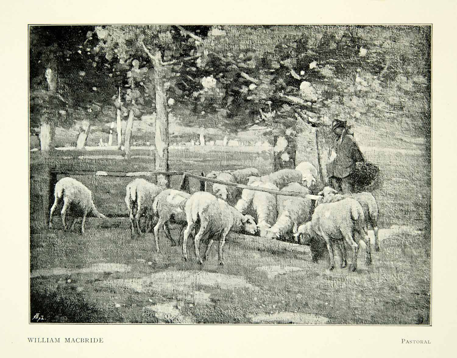 1897 Print William MacBride Pastoral Sheep Herd Scotland Farm Manger XAAA7