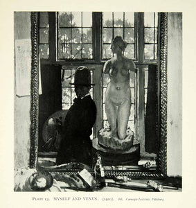 1923 Print Sir William Orpen Art Self Portrait Nude Breast Statue Venus XAAA8