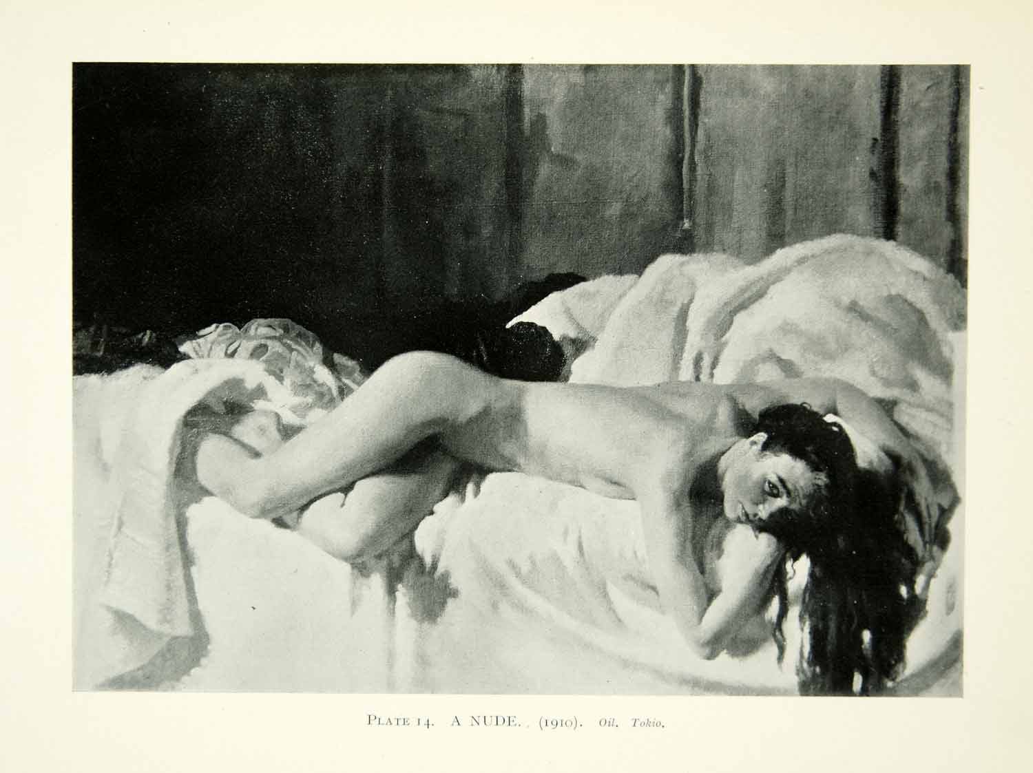 1923 Print Sir William Orpen Realism Art Nude Woman Portrait Bed Sheet XAAA8