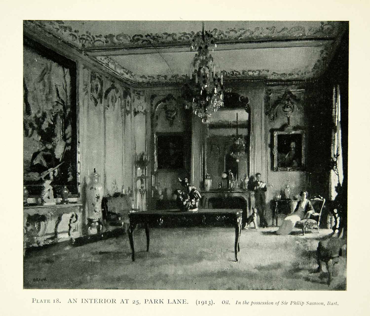 1923 Print Sir William Orpen Realism Art Interior 25 Park Lane Edwardian XAAA8