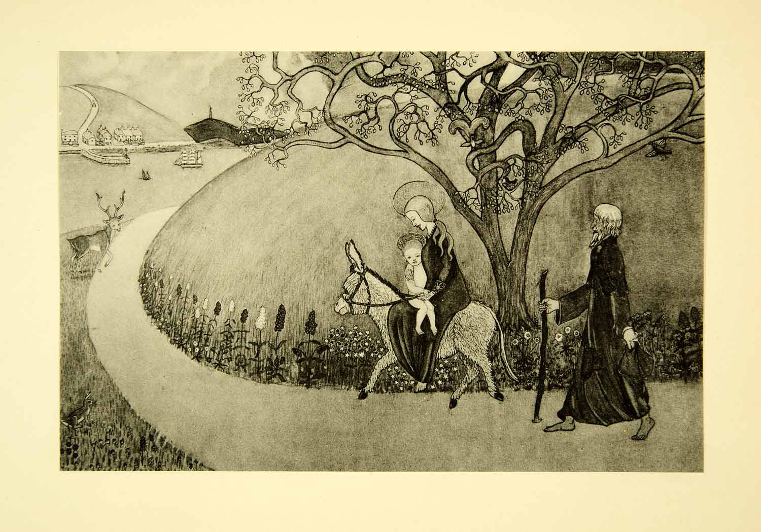 1931 Collotype Mary Jesus Virgin Joan ManningSanders Donkey Flight Eg