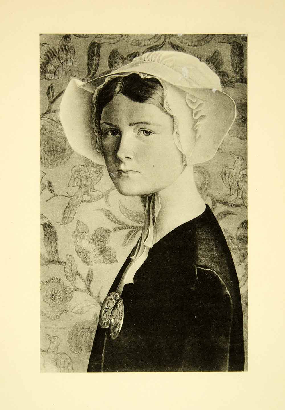 1931 Collotype Joan Manning-Sanders Self-Portrait Bonnet Costume Artist XAAA9