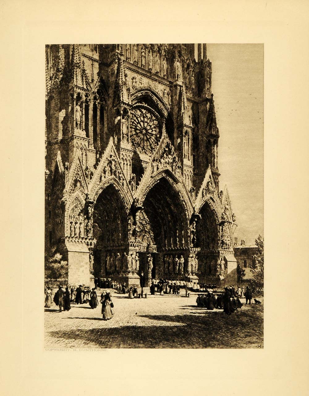 1905 Photogravure Etching Portals Rheim Cathedral France Religious XAB2