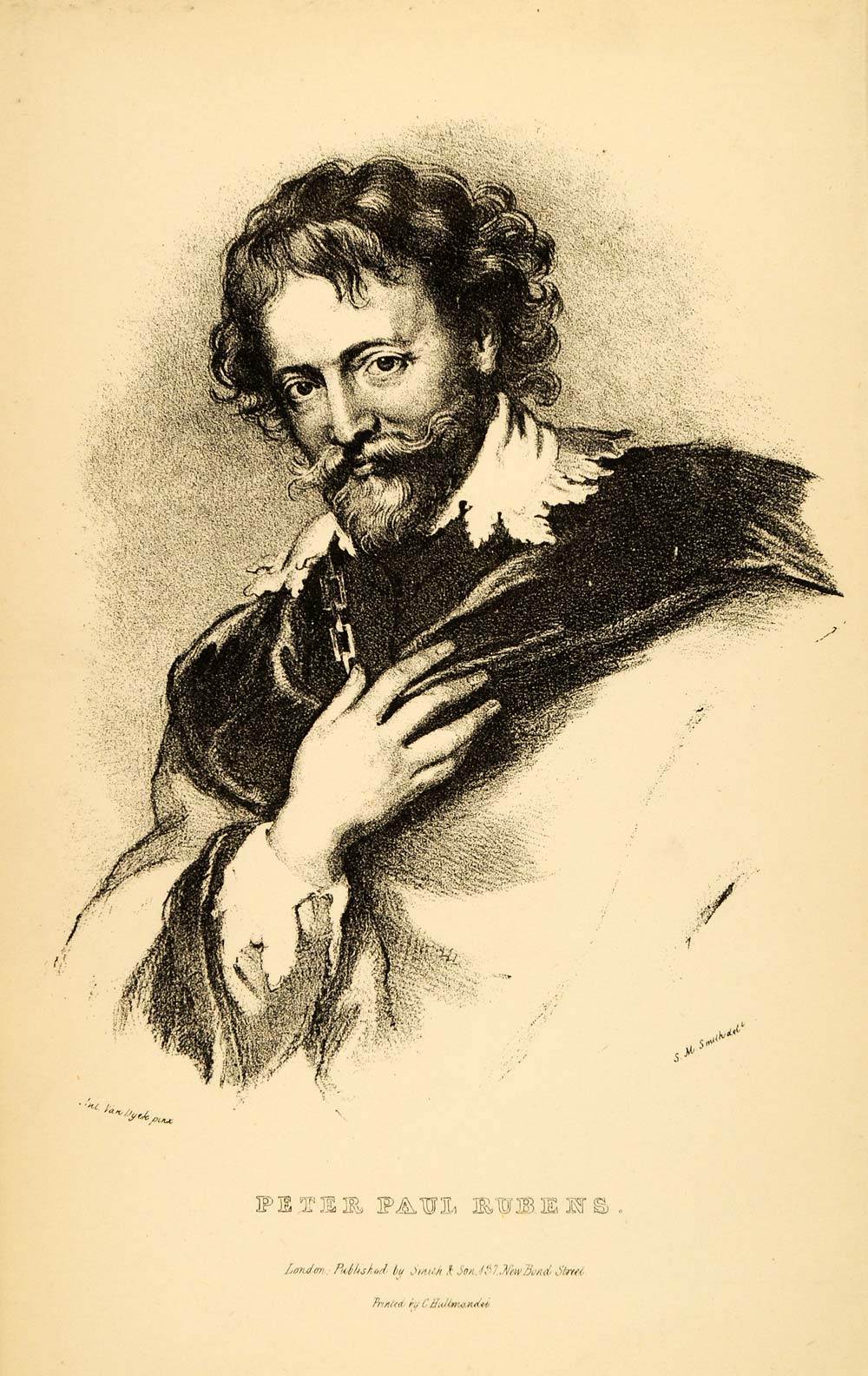 1908 Lithograph Self Portrait Peter Paul Rubens Flemish Baroque Painter XAB4