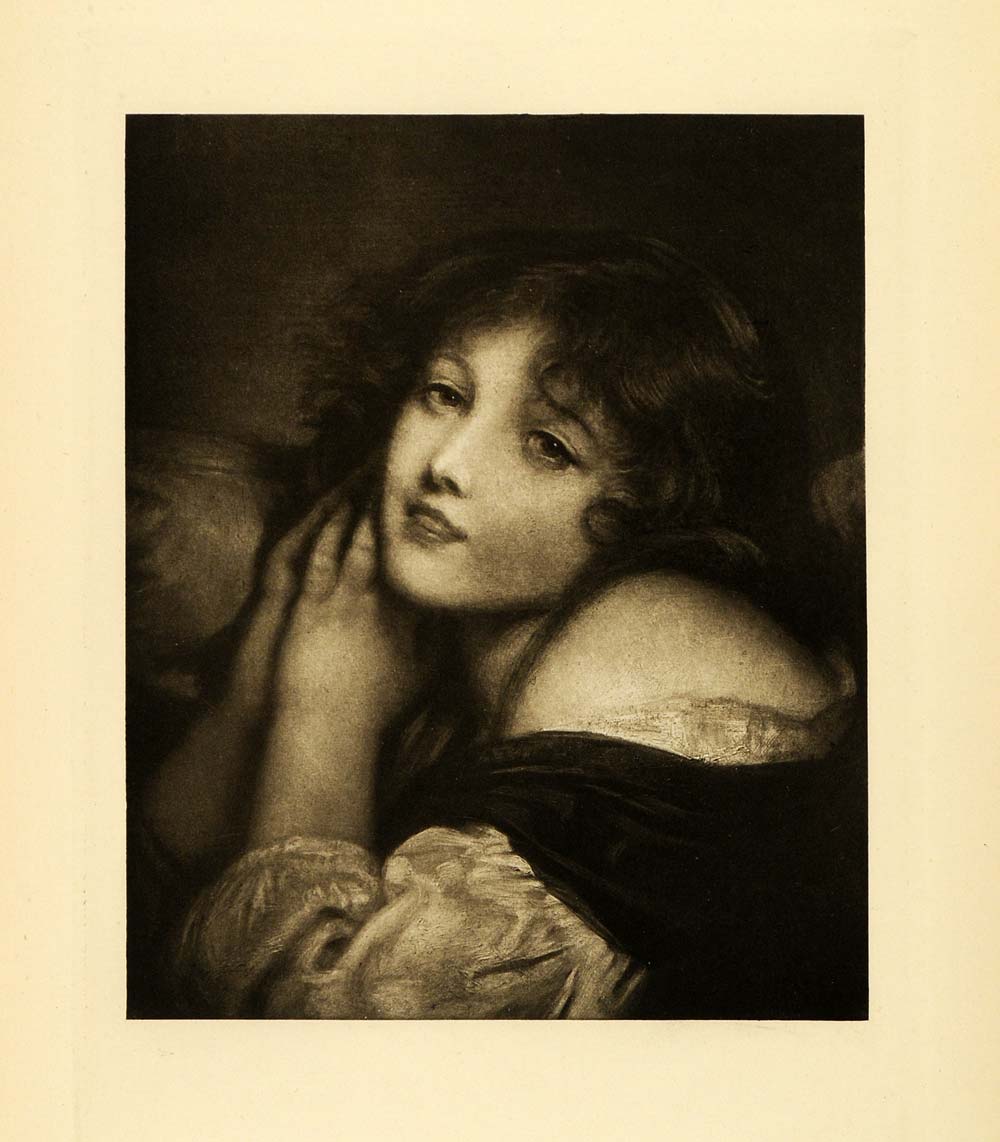 1908 Photogravure Artist Jean Baptist Greuze Girl Folded Hands Child XAB8